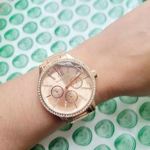 Classic River Island Rose Gold Rhinestone Roman Numerals Chunky Watch